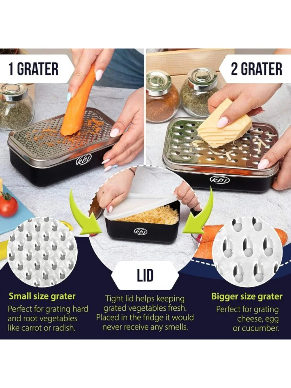 Multi-Function Cheese Grater Set with Container & Lid - Stainless Steel Kitchen